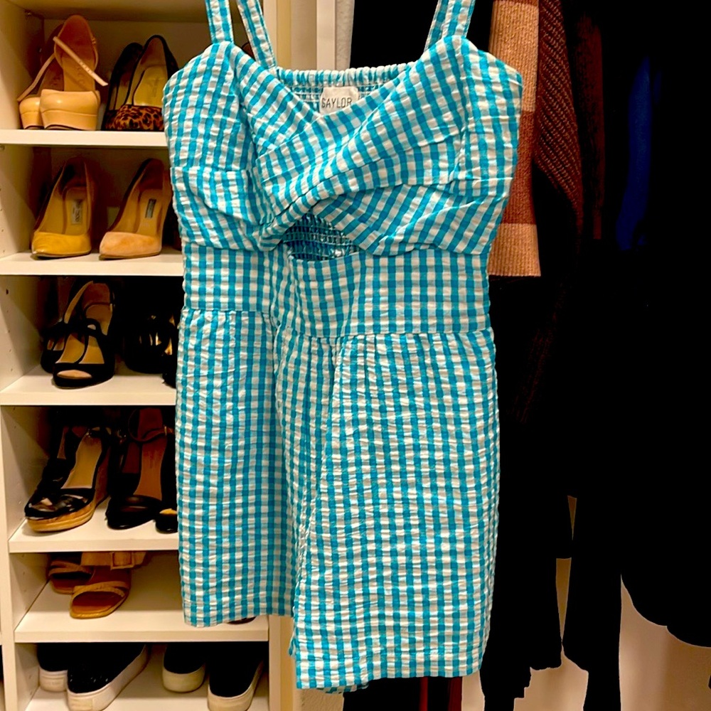 Saylor Camelliana Romper in Turquoise, Size Small